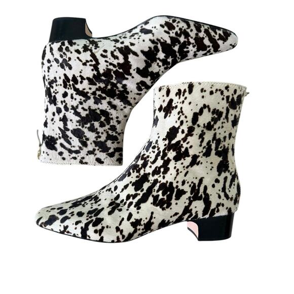 J.Crew Roxie Zip-Back Ankle Boots Calf Hair Snow Pony Animal Print Cream Black 6 - Picture 2 of 14